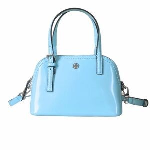 Tory Burch Emerson Patent Dome Crossbody Carry Satchel Bag Light Blue NWT